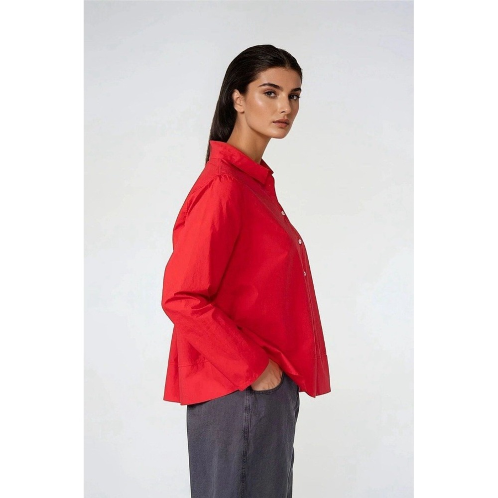 Oska Oversize Button Down Shirt Size 1 (6-8 US) Red 100% Cotton Poplin Collared - Picture 10 of 11